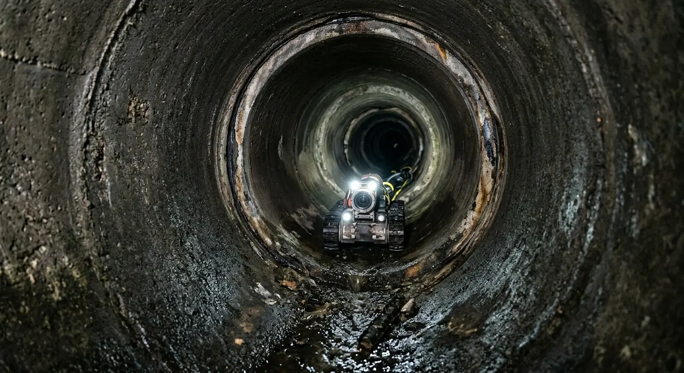Robotic sewer camera inspecting pipe interior for Sewer Line Cleaning in Gresham Park